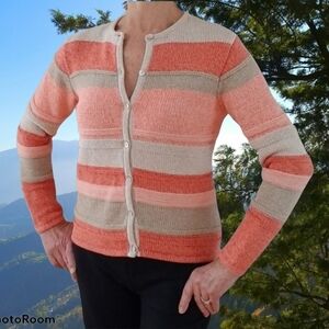 L.L.Bean Spring Knit Cotton Salmon Beige Cardigan